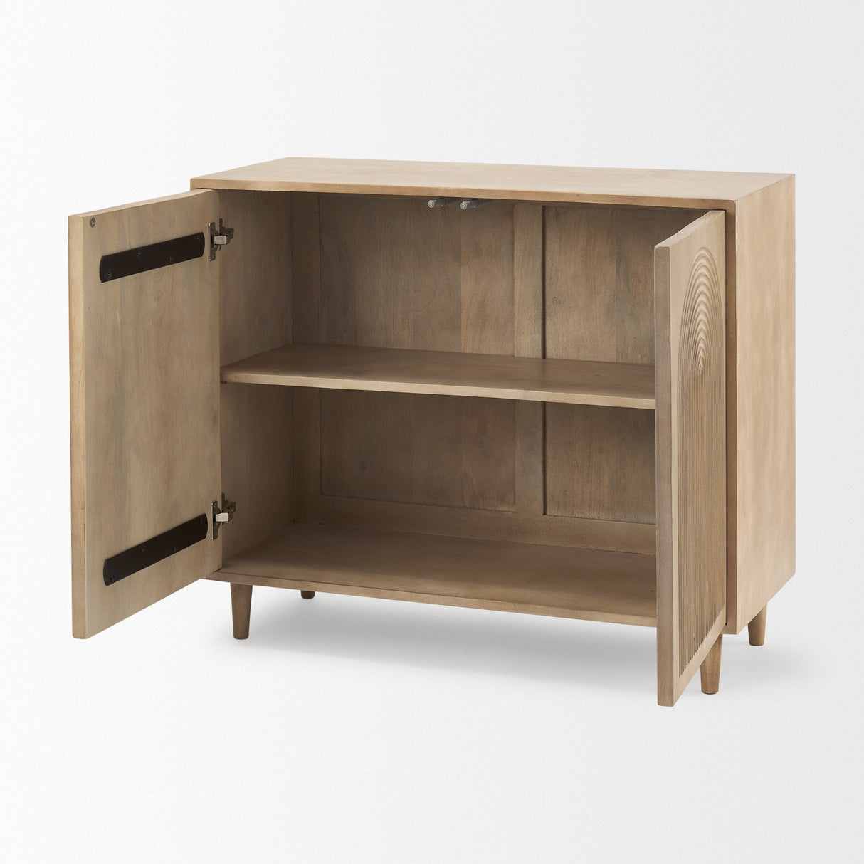 Tucker Light Brown Wood w/ Carved Arch Pattern 2 Door Accent Cabinet by Mercana at Eve Furniture