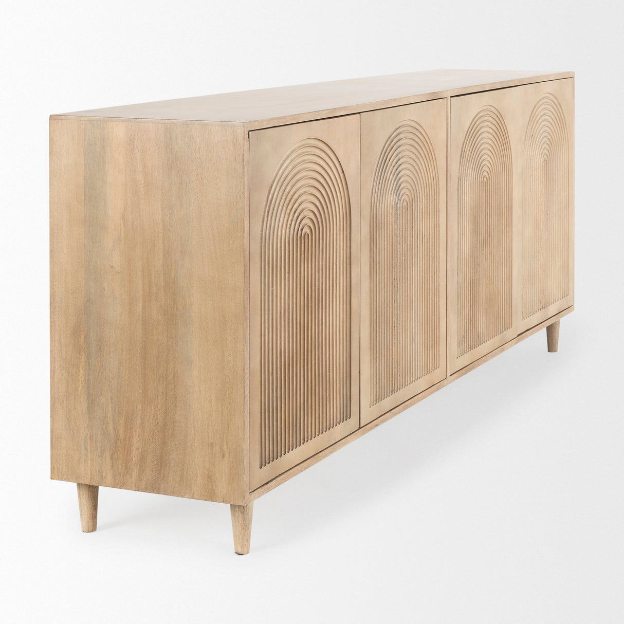 Tucker Light Brown Wood w/ Carved Arch Pattern 4 Door Sideboard by Mercana at Eve Furniture