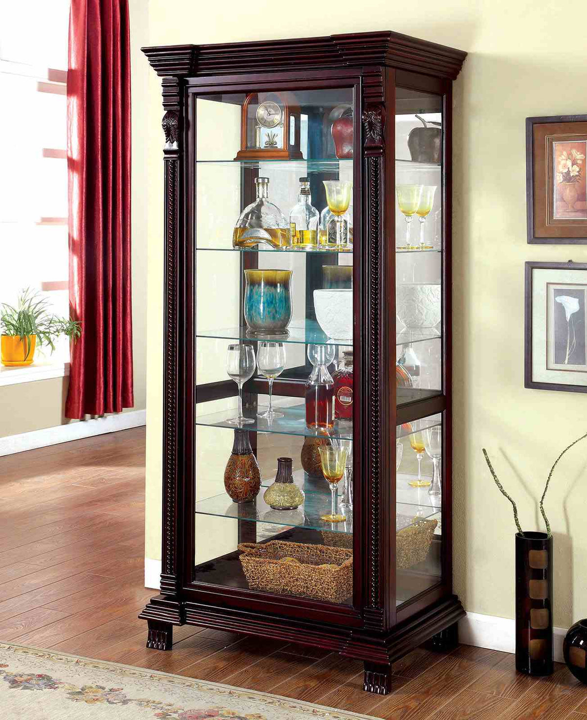 Tulare Dark Cherry Curio Cabinet by Furniture of America at Eve Furniture