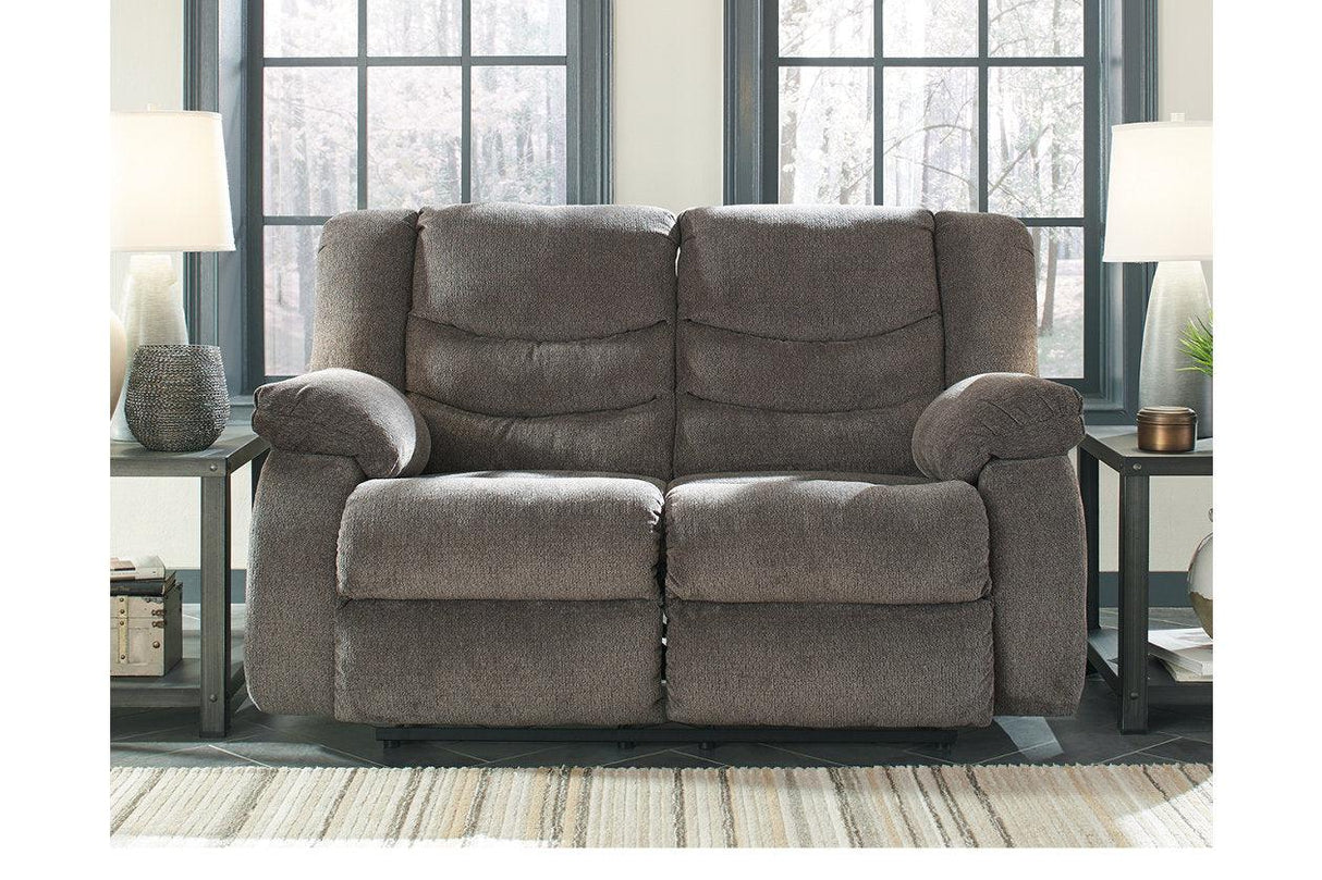 Tulen Gray Manual Reclining Loveseat by Ashley at Eve Furniture