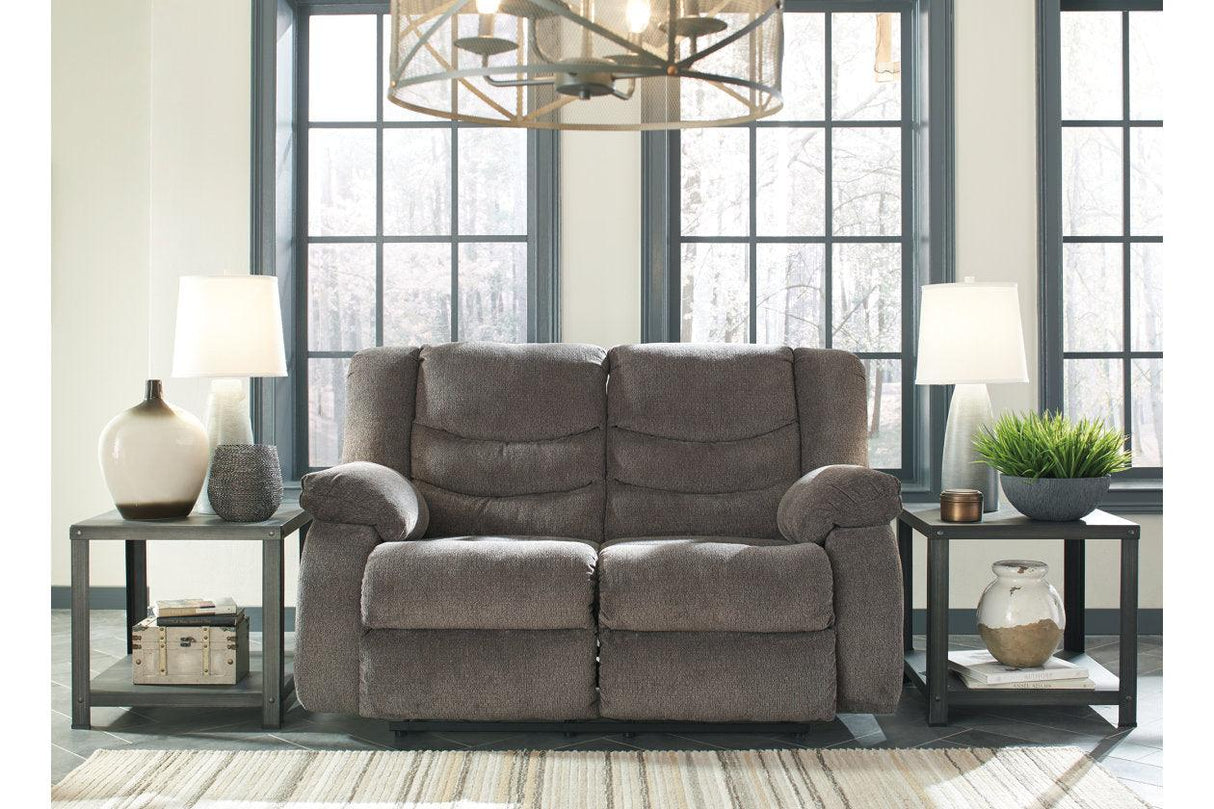 Tulen Gray Manual Reclining Loveseat by Ashley at Eve Furniture