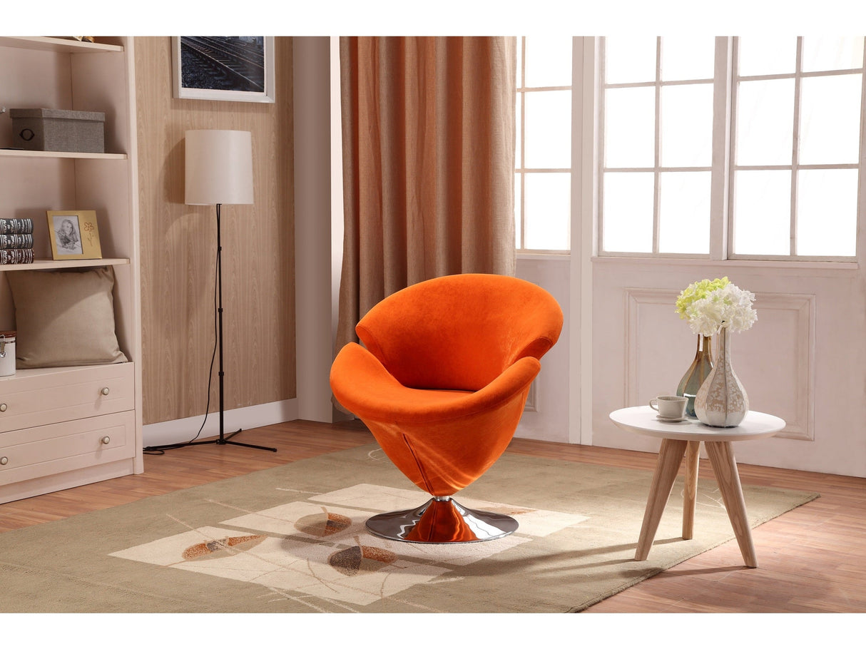 Tulip Swivel Accent Chair in Orange and Polished Chrome (set of 2) by Manhattan Comfort at Eve Furniture