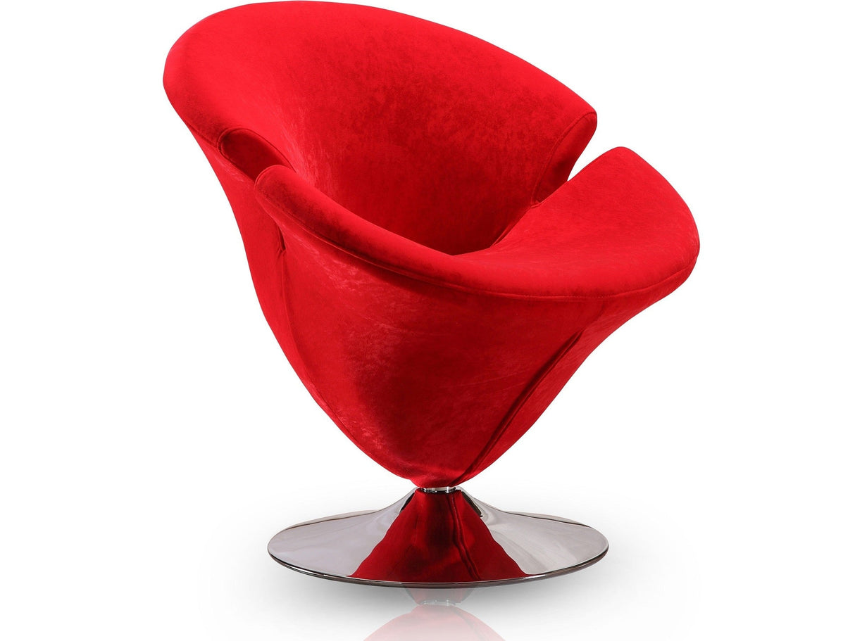 Tulip Swivel Accent Chair in Red and Polished Chrome by Manhattan Comfort at Eve Furniture