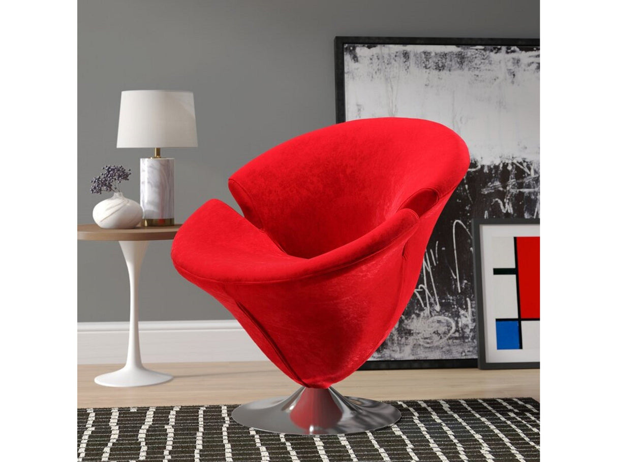 Tulip Swivel Accent Chair in Red and Polished Chrome (set of 2) by Manhattan Comfort at Eve Furniture