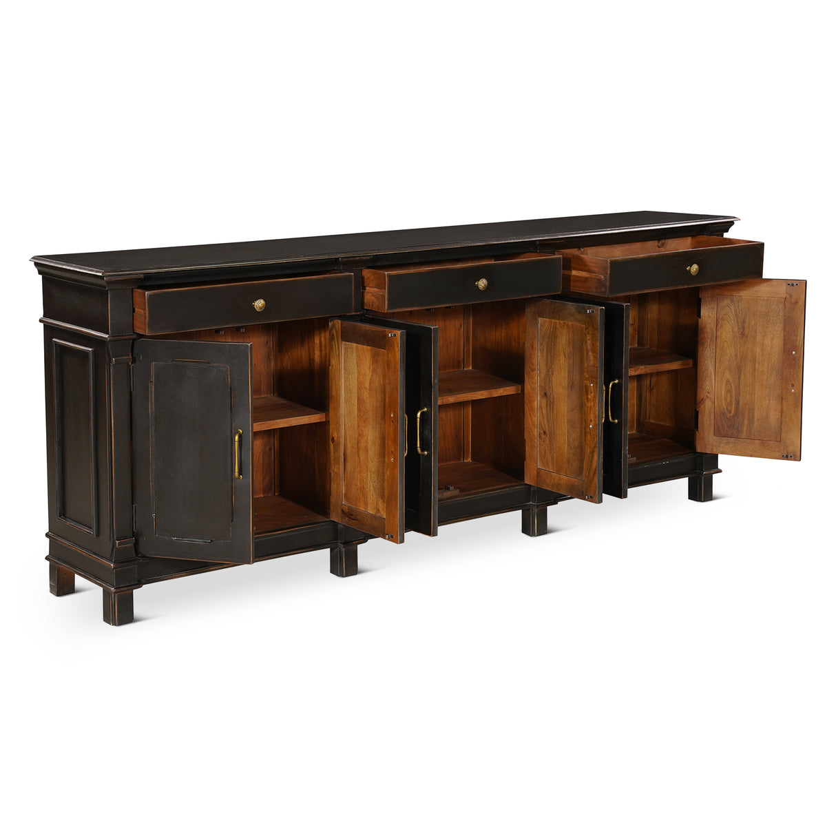 Turin 100" Sideboard in Distressed Black with Walnut Interior by Home Trends & Design at Eve Furniture