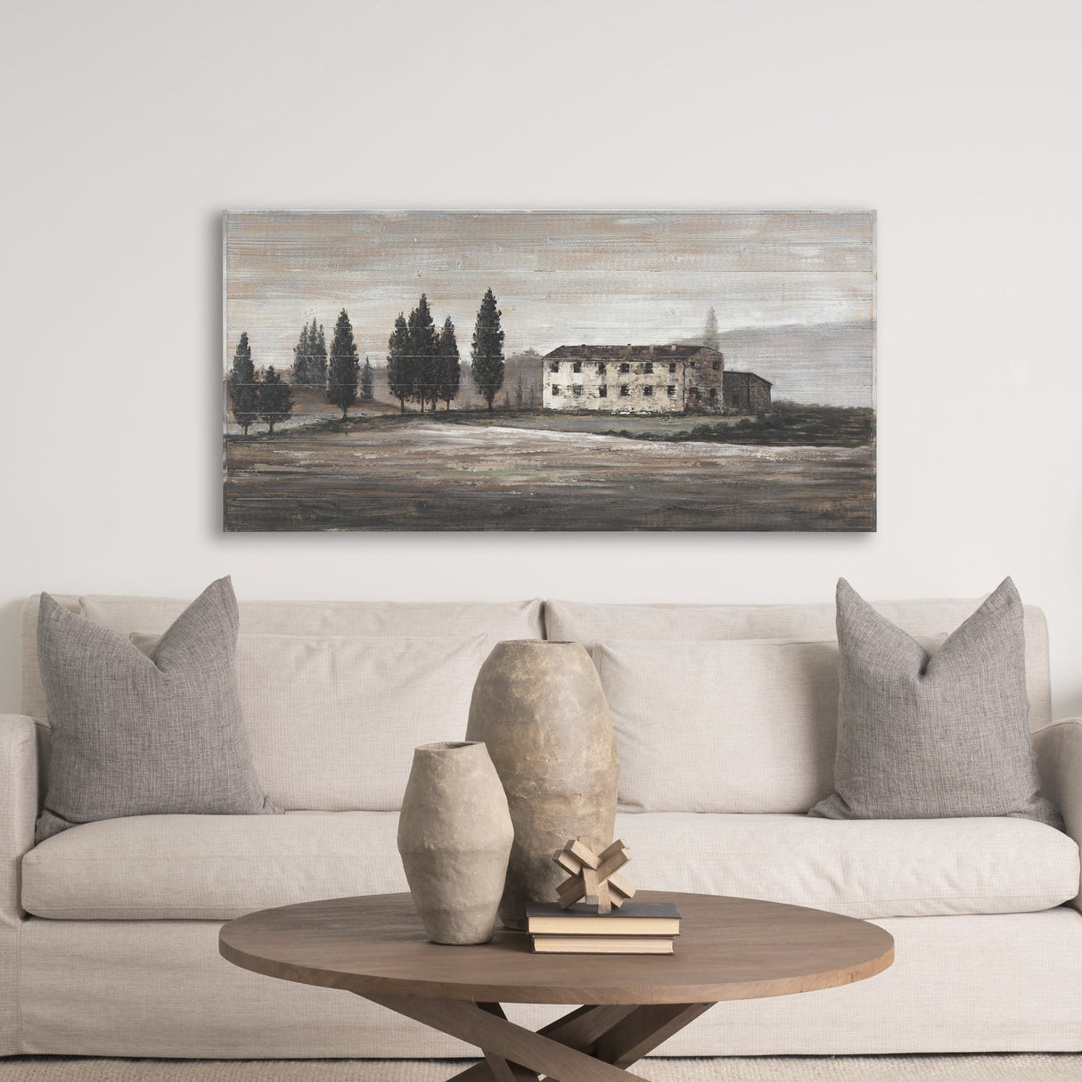 Tuscan Cypress Hand Painted on Wood Oil Painting by Mercana at Eve Furniture