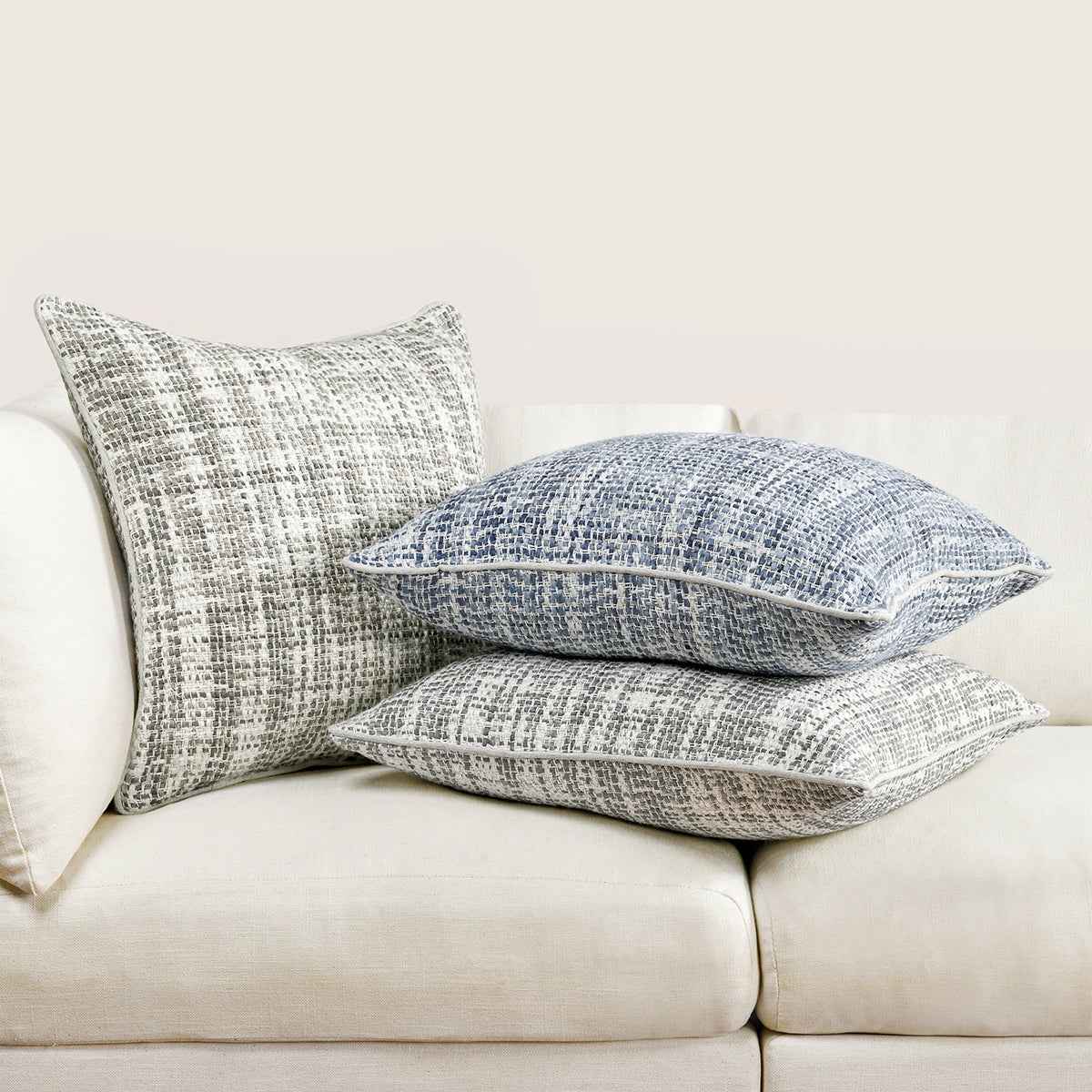 TW Brax Blue/Ivory 22x22 Throw Pillow (Set of 2) by Classic Home at Eve Furniture