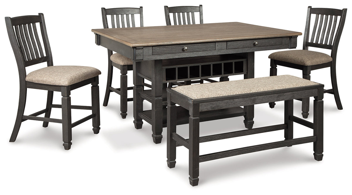 Tyler Creek Black/Gray Counter Height Dining Table and 4 Barstools and Bench by Ashley at Eve Furniture
