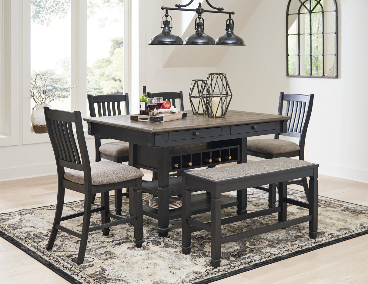 Tyler Creek Black/Gray Counter Height Dining Table and 4 Barstools and Bench by Ashley at Eve Furniture
