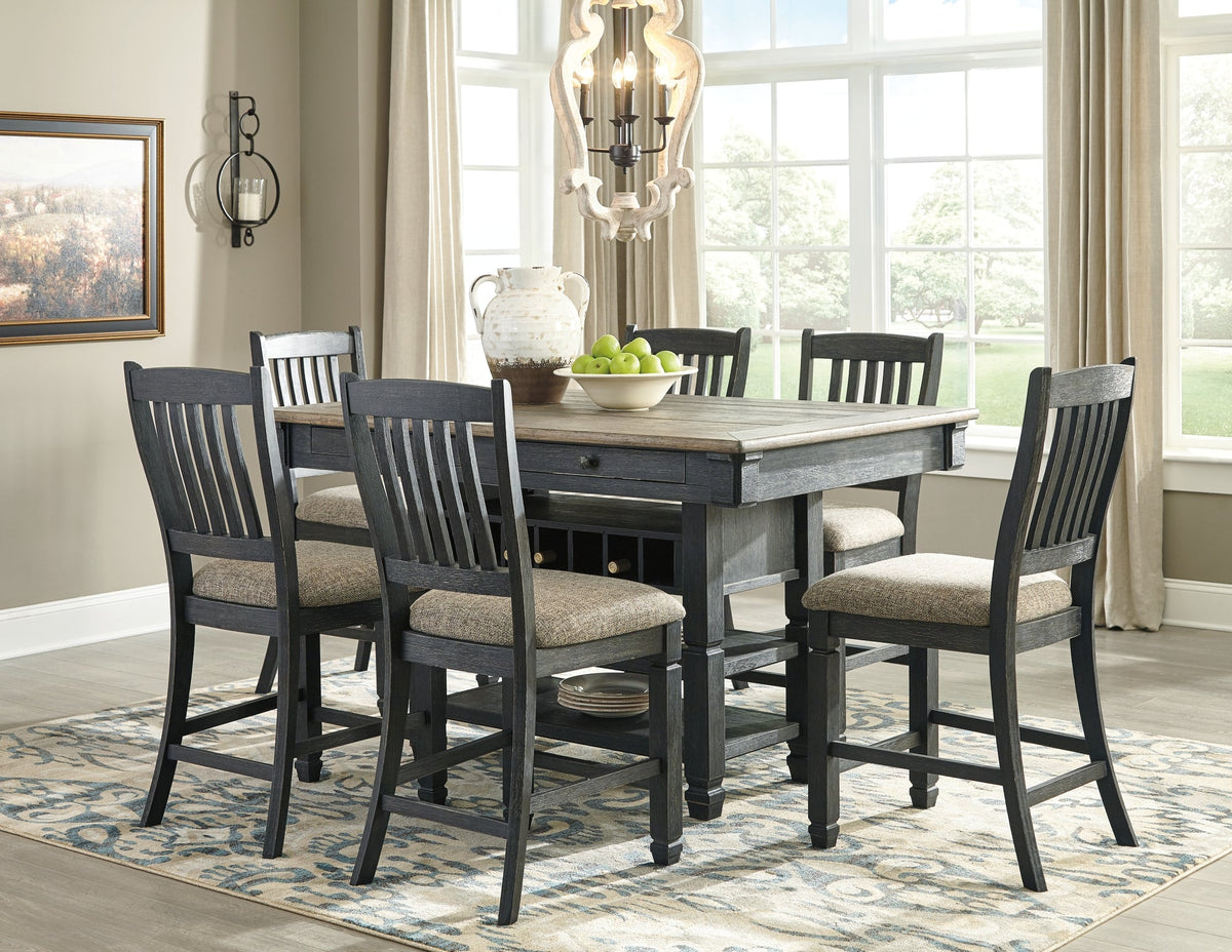 Tyler Creek Black/Gray Counter Height Dining Table and 6 Barstools by Ashley at Eve Furniture