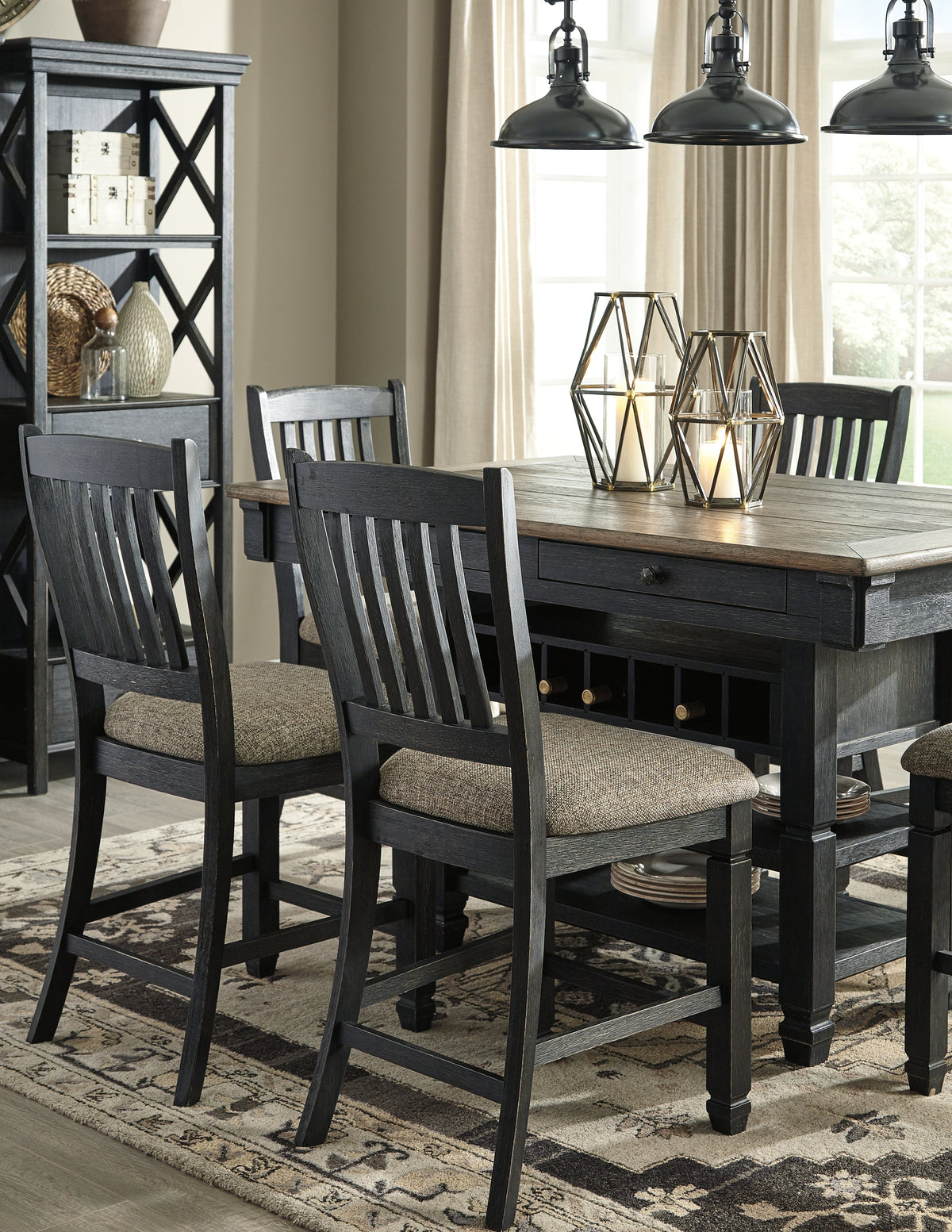 Tyler Creek Black/Gray Counter Height Dining Table with 4 Barstools by Ashley at Eve Furniture