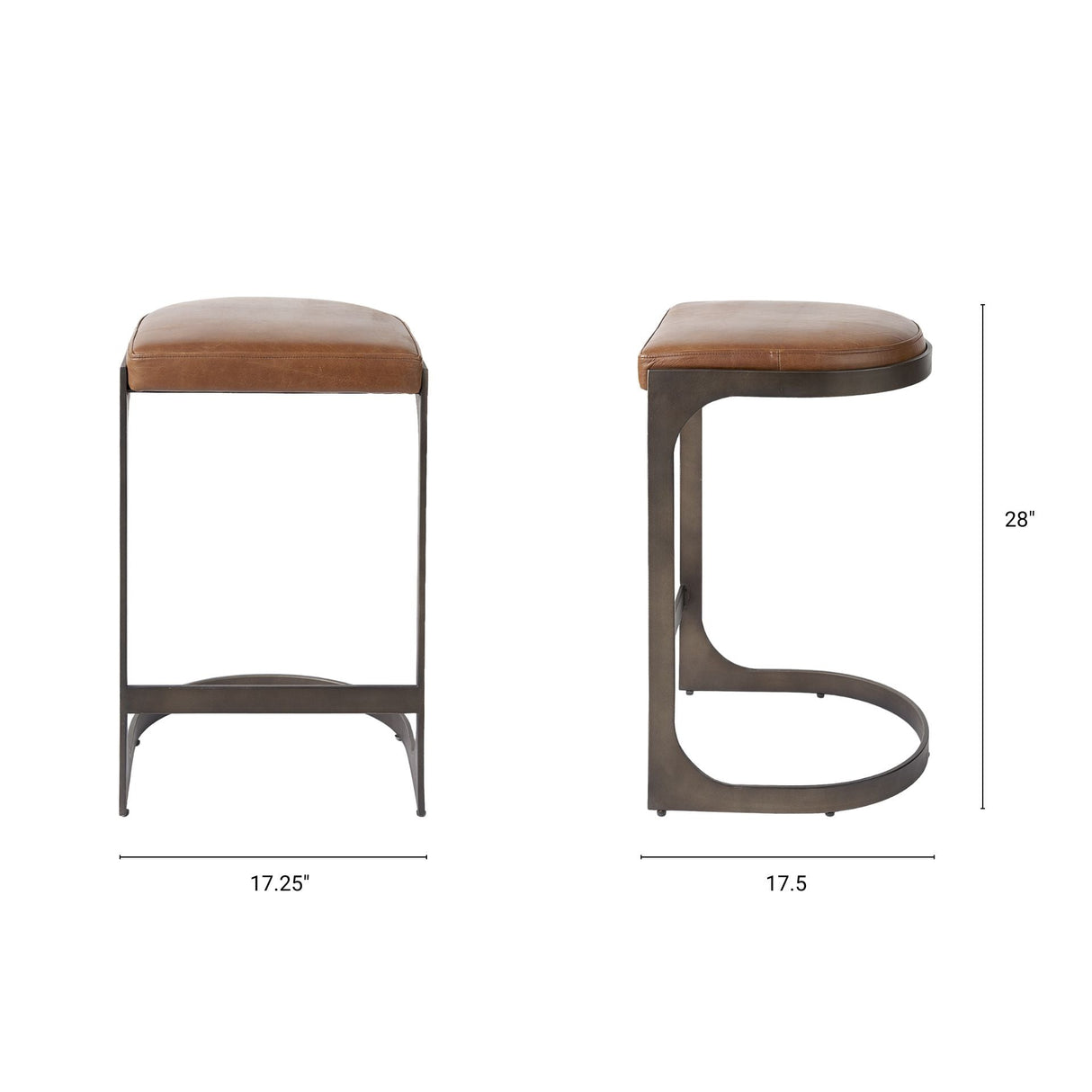 Tyson 17L x 18W x 28H Brown Leather W/ Metal Frame Counter Stool by Mercana at Eve Furniture