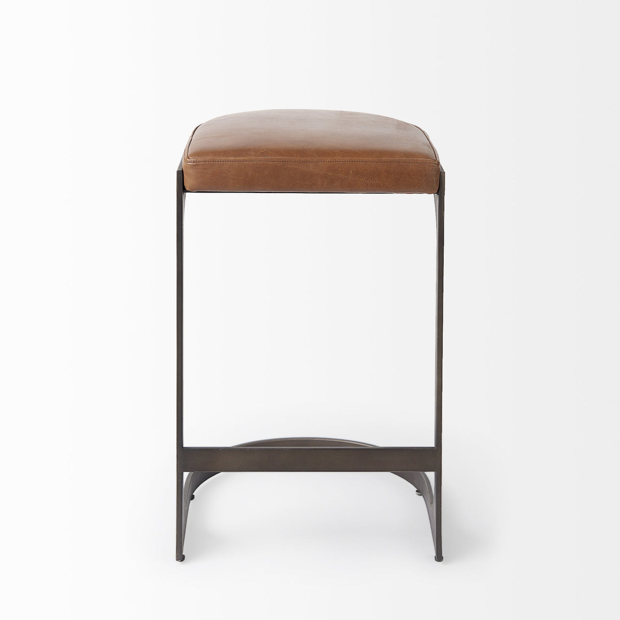 Tyson Brown Leather W/ Metal Frame Counter Stool by Mercana at Eve Furniture
