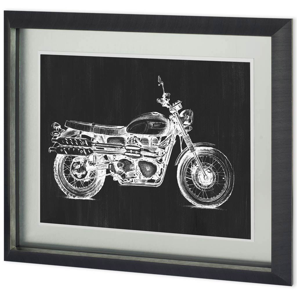 UA CH Motorcycle Graphic II by Megan Meagher Hand Embellished Framed Art Print Matted under Glass by Mercana at Eve Furniture