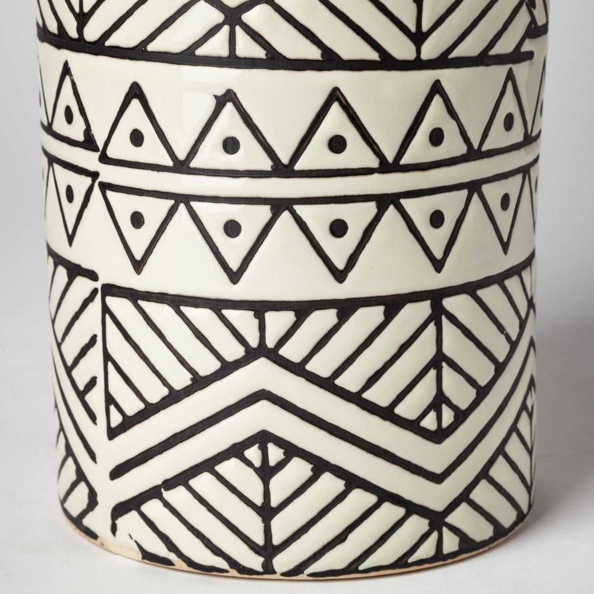 Uhura II Large Cream Black Patterned Cylindrical Ceramic Vase by Mercana at Eve Furniture