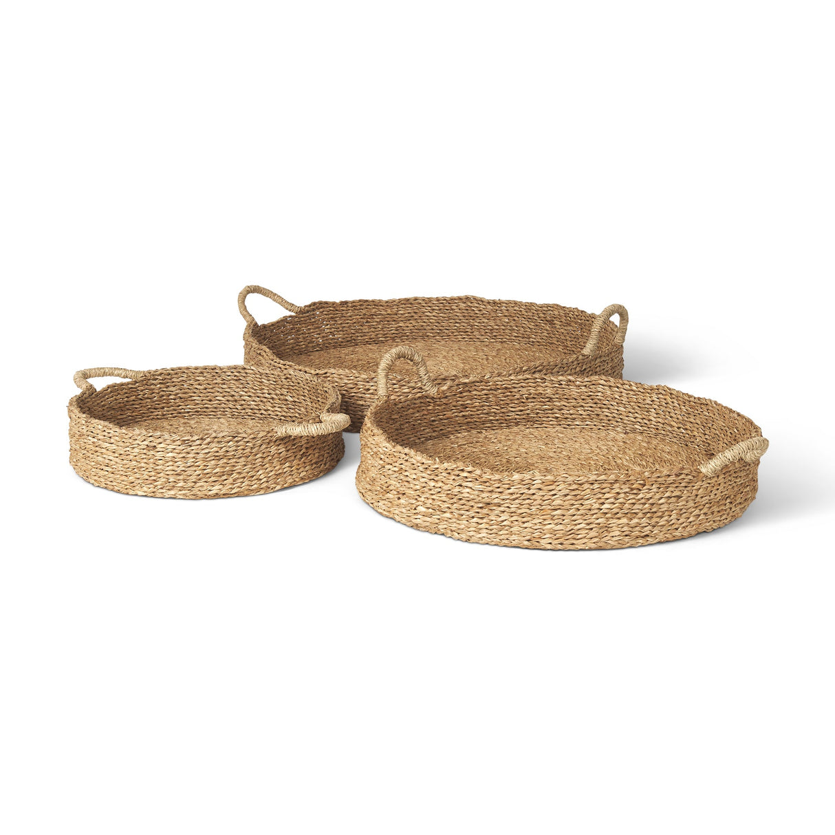 Ulana Set of 3 Round Nesting Seagrass Trays w/ Loop Handles by Mercana at Eve Furniture