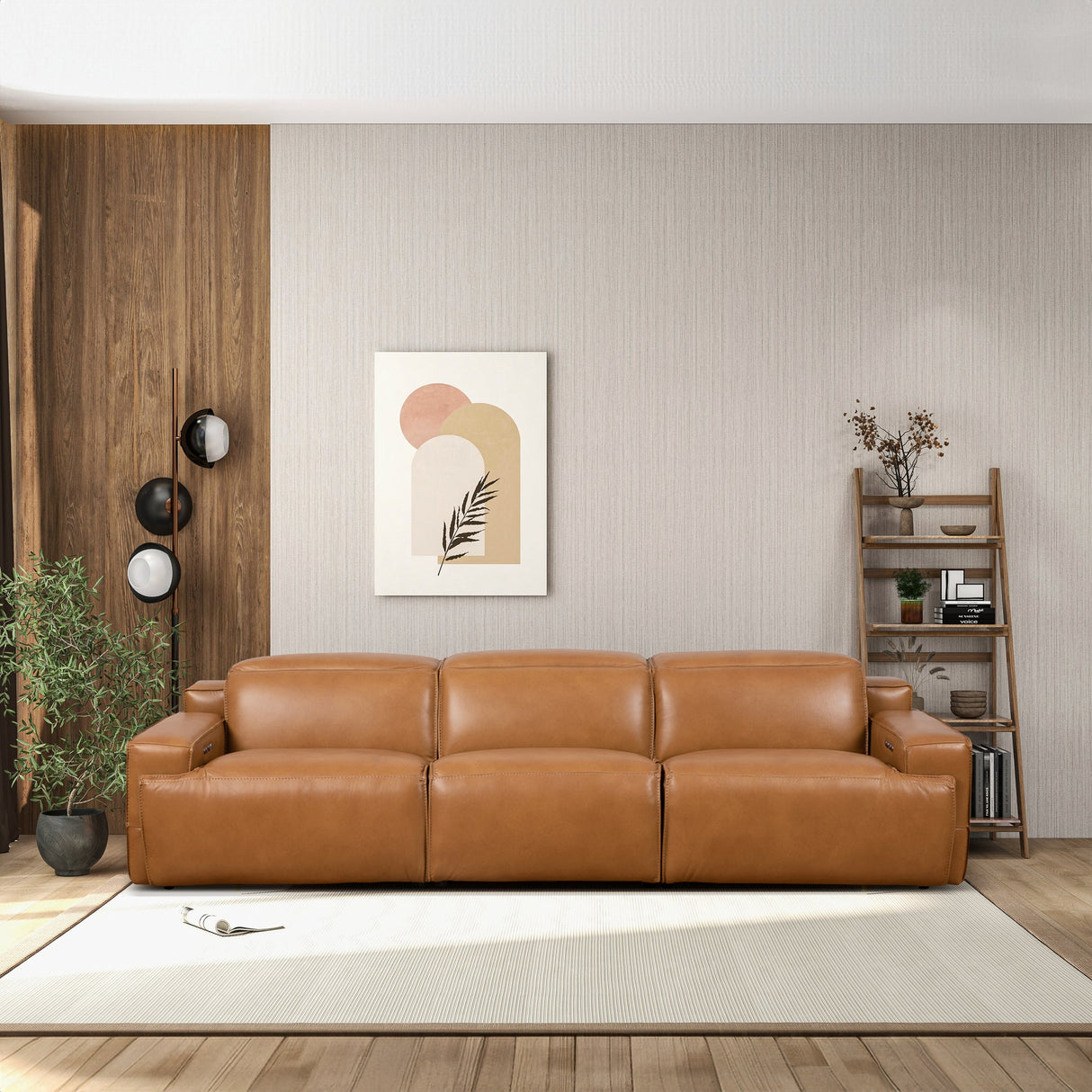 Urbana Triple PWR Tan Leather Recliner Sofa by Ashcroft Furniture at Eve Furniture