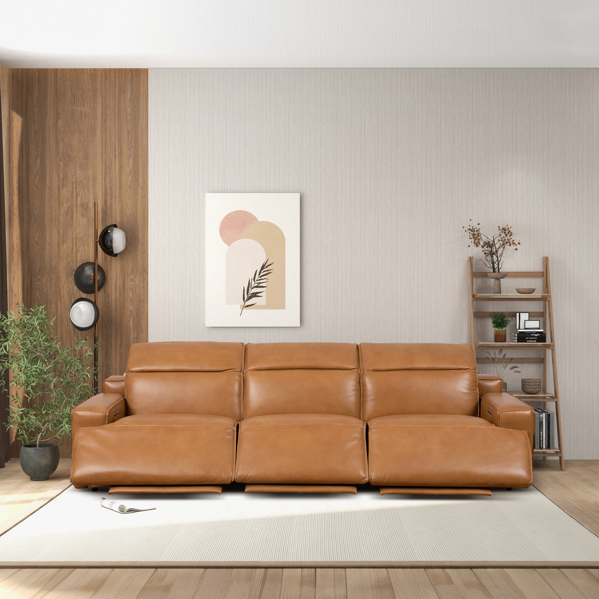 Urbana Triple PWR Tan Leather Recliner Sofa by Ashcroft Furniture at Eve Furniture