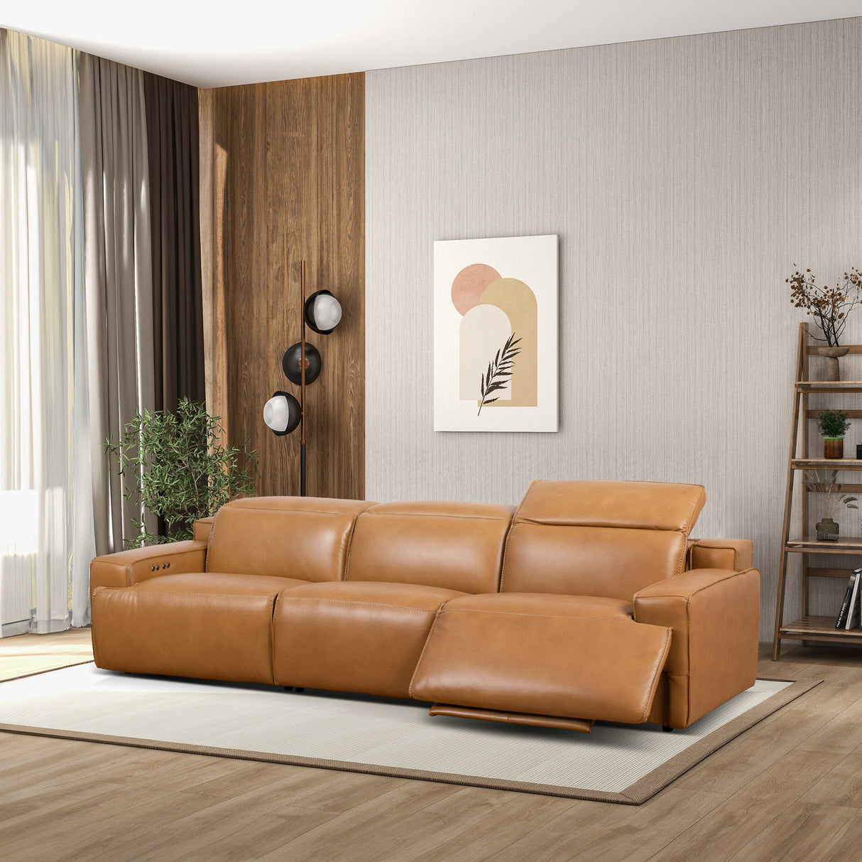 Urbana Triple PWR Tan Leather Recliner Sofa by Ashcroft Furniture at Eve Furniture