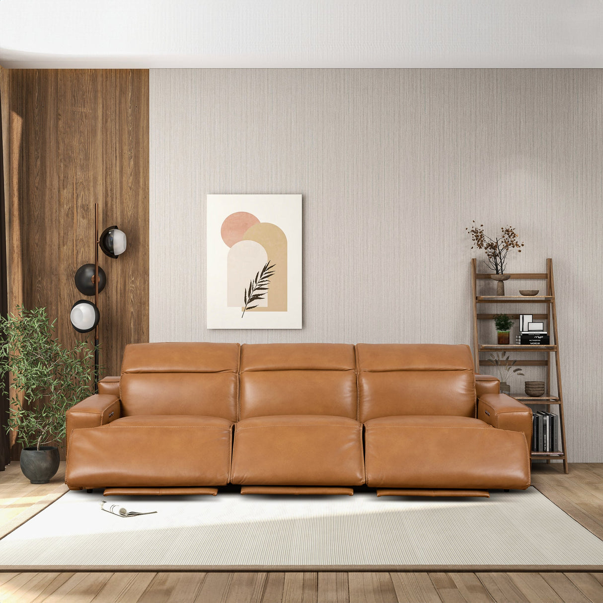 Urbana Triple PWR Tan Leather Recliner Sofa by Ashcroft Furniture at Eve Furniture