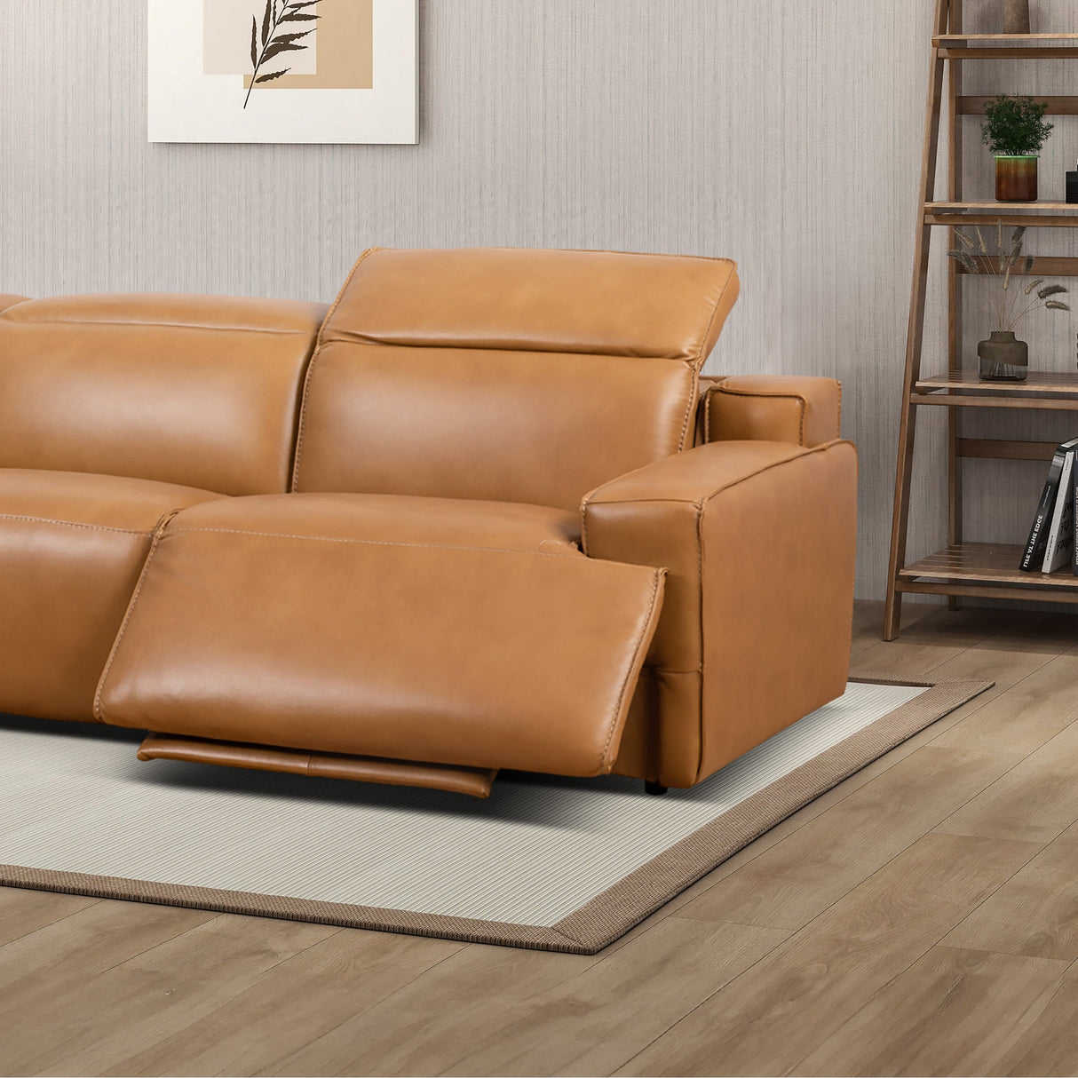 Urbana Triple PWR Tan Leather Recliner Sofa by Ashcroft Furniture at Eve Furniture