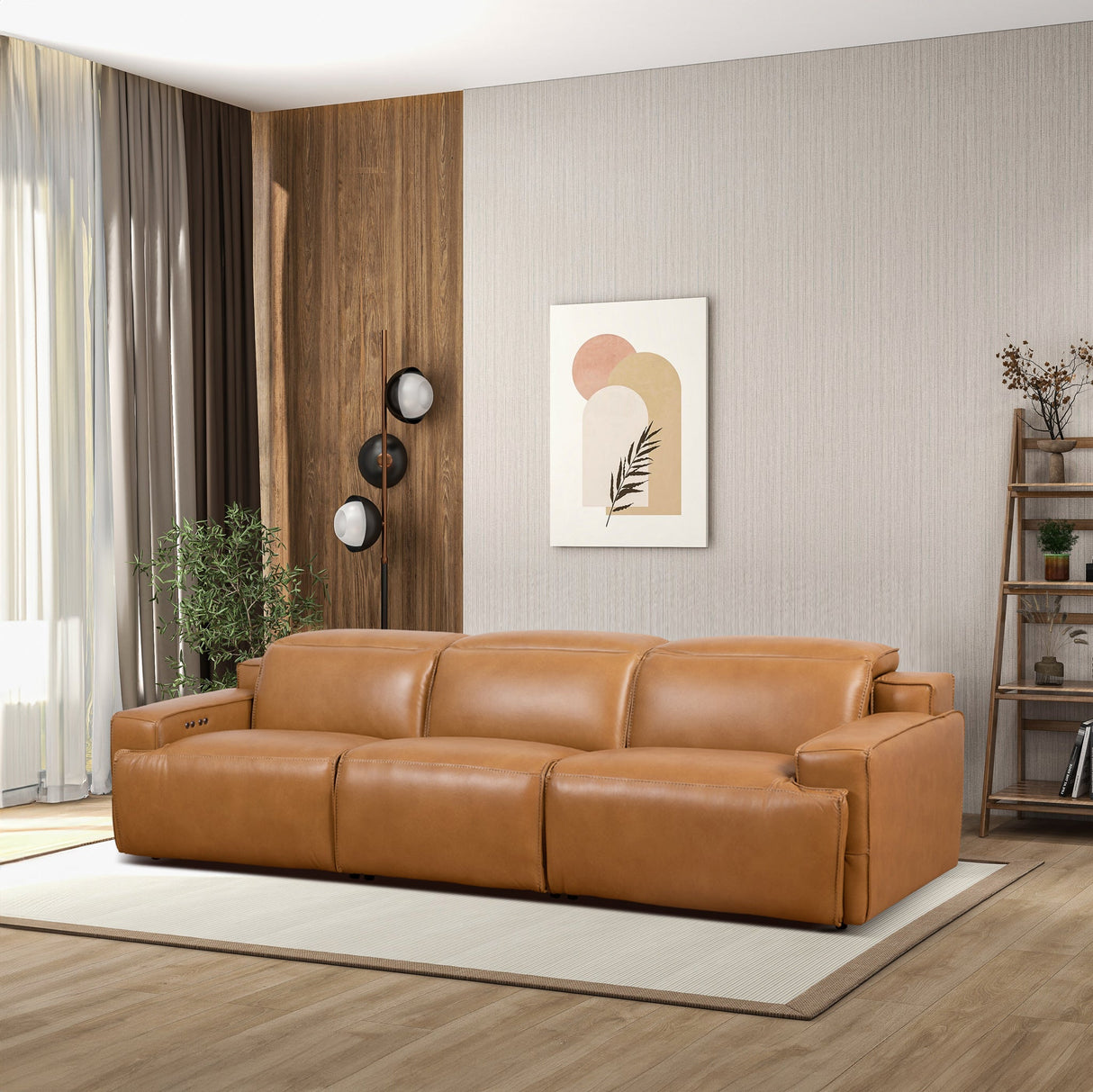 Urbana Triple PWR Tan Leather Recliner Sofa by Ashcroft Imports at Eve Furniture