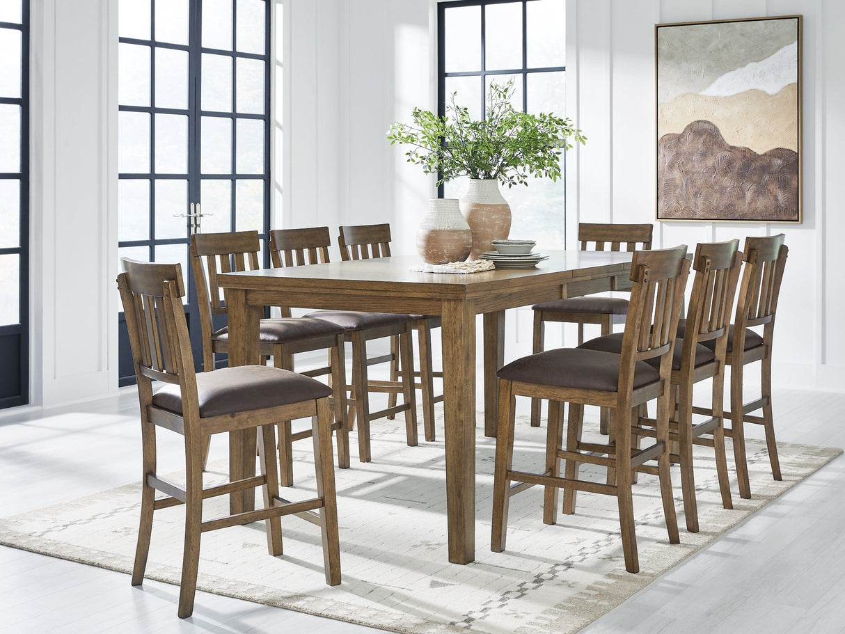 Urbinforte Counter Height Dining Table and 8 Barstools by Ashley at Eve Furniture