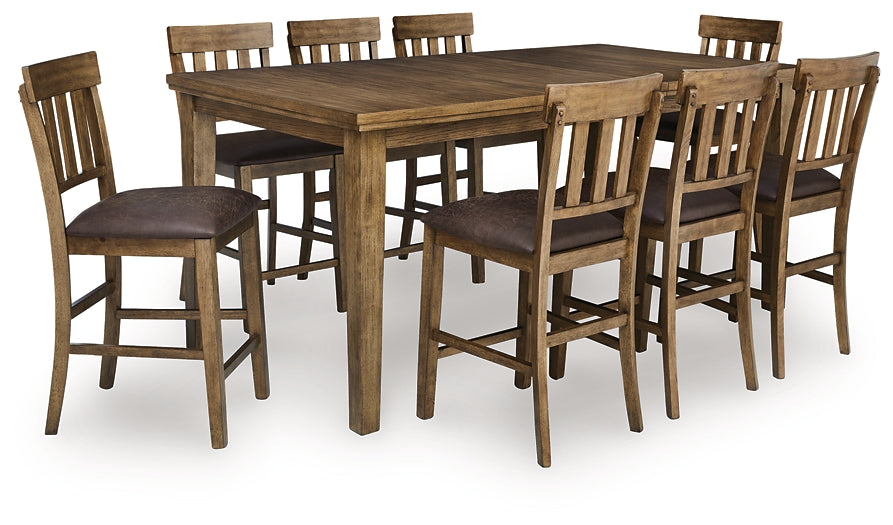 Urbinforte Counter Height Dining Table and 8 Barstools by Ashley at Eve Furniture