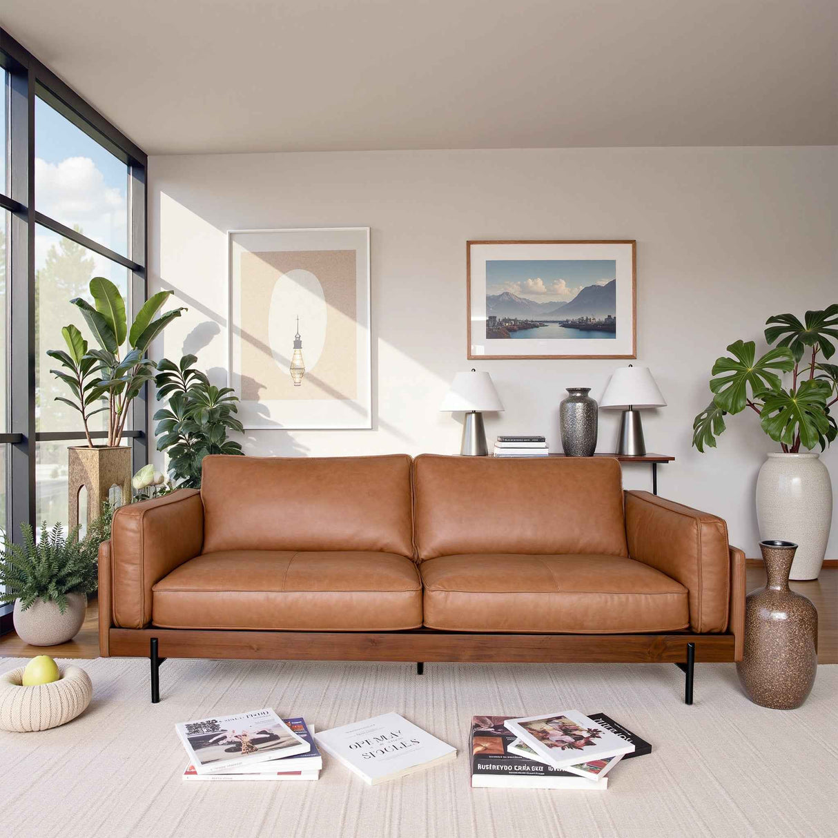 Utica Premium Genuine Leather Living Room Sofa with Metal Legs & Sustainable Materials