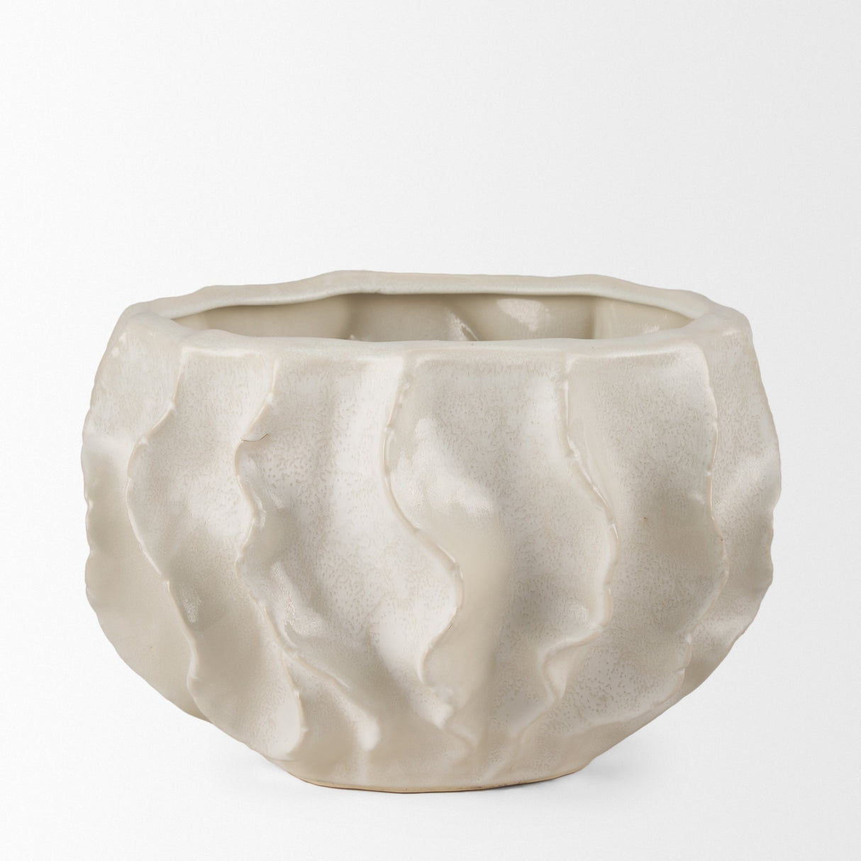 Vahn Sculptural Cream Glazed Decorative Ceramic Bowl by Mercana at Eve Furniture