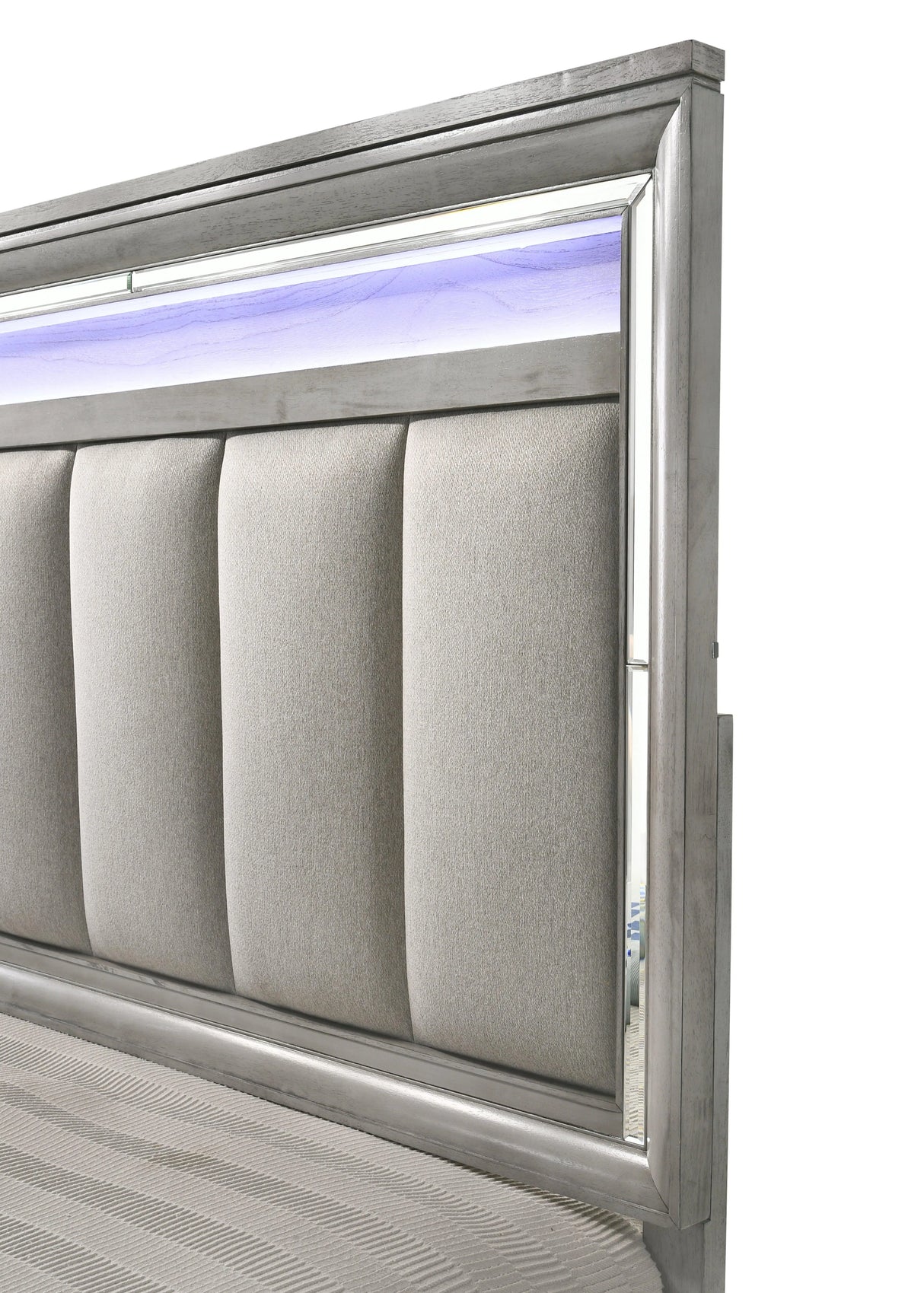 Vail Gray King LED Upholstered Panel Bed by Crown Mark at Eve Furniture