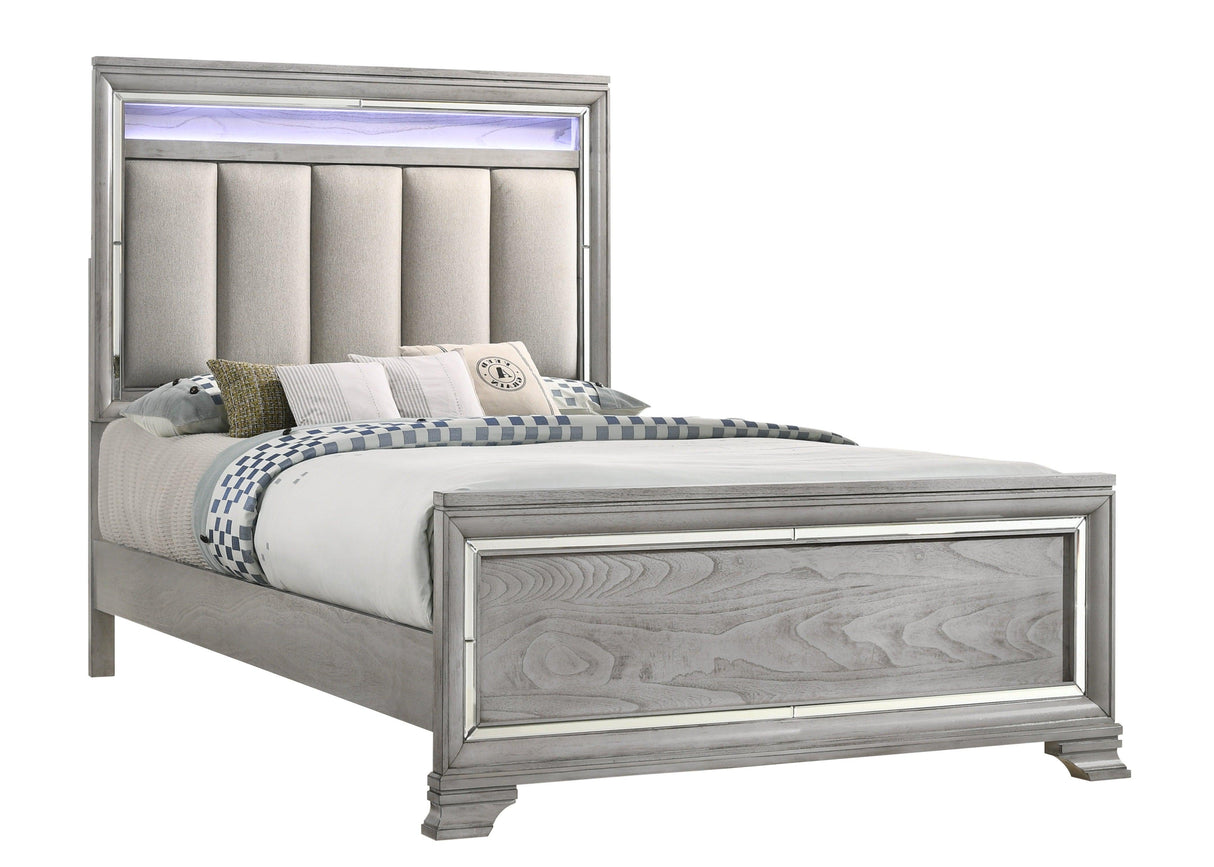 Vail Gray King LED Upholstered Panel Bed by Crown Mark at Eve Furniture