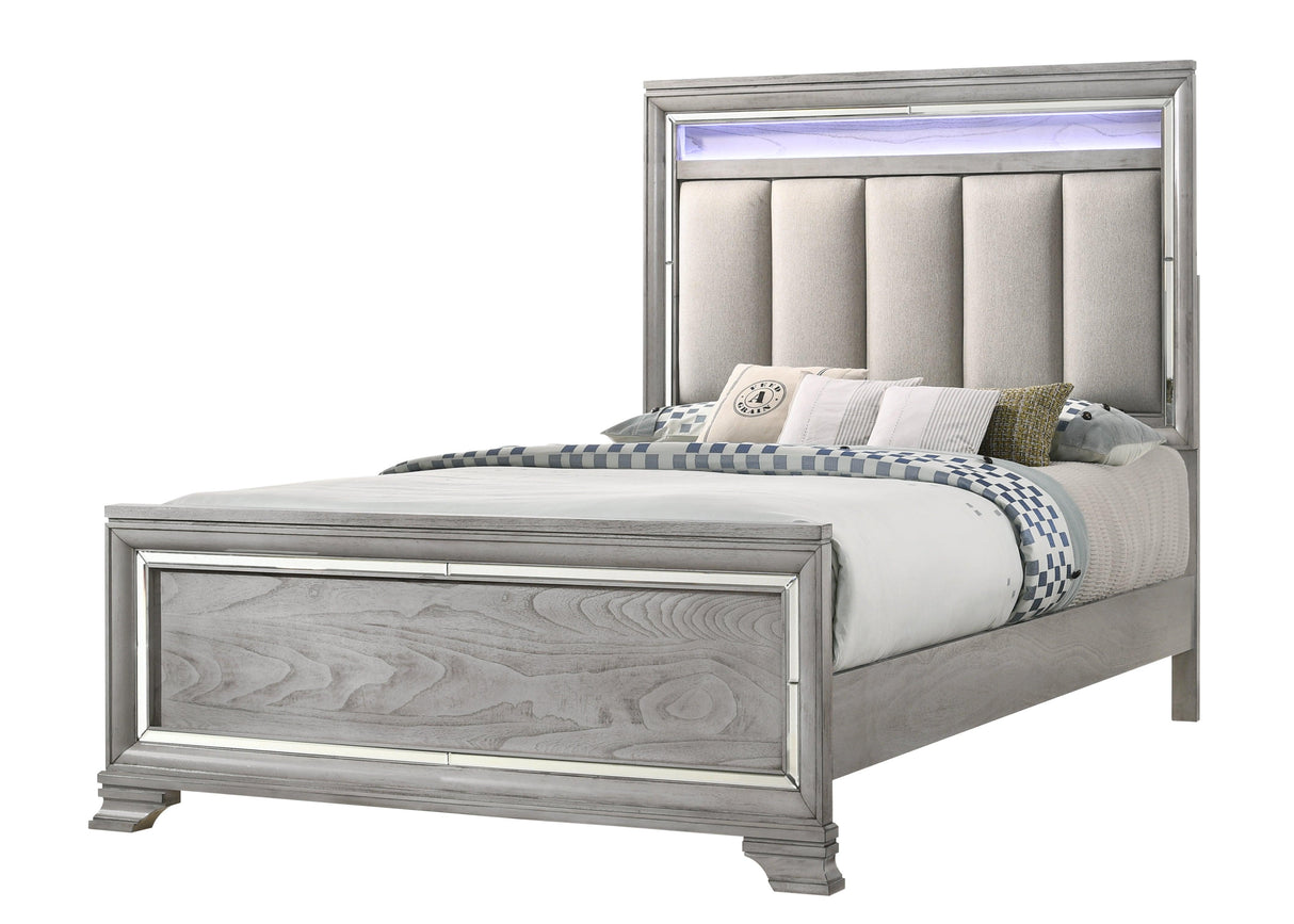 Vail Gray LED Upholstered Panel Bedroom Set by Crown Mark at Eve Furniture