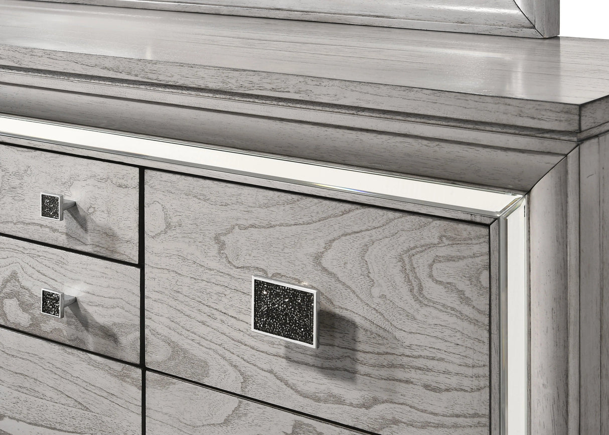 Vail Gray LED Upholstered Panel Bedroom Set by Crown Mark at Eve Furniture