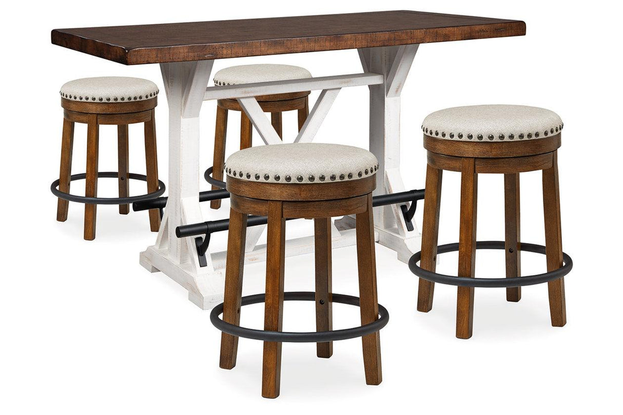 Valebeck Counter Height Dining Room Set In White and Brown by Ashley at Eve Furniture