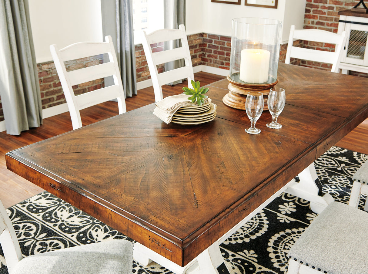 Valebeck Dining Table and 6 Chairs in White/Brown by Ashley at Eve Furniture