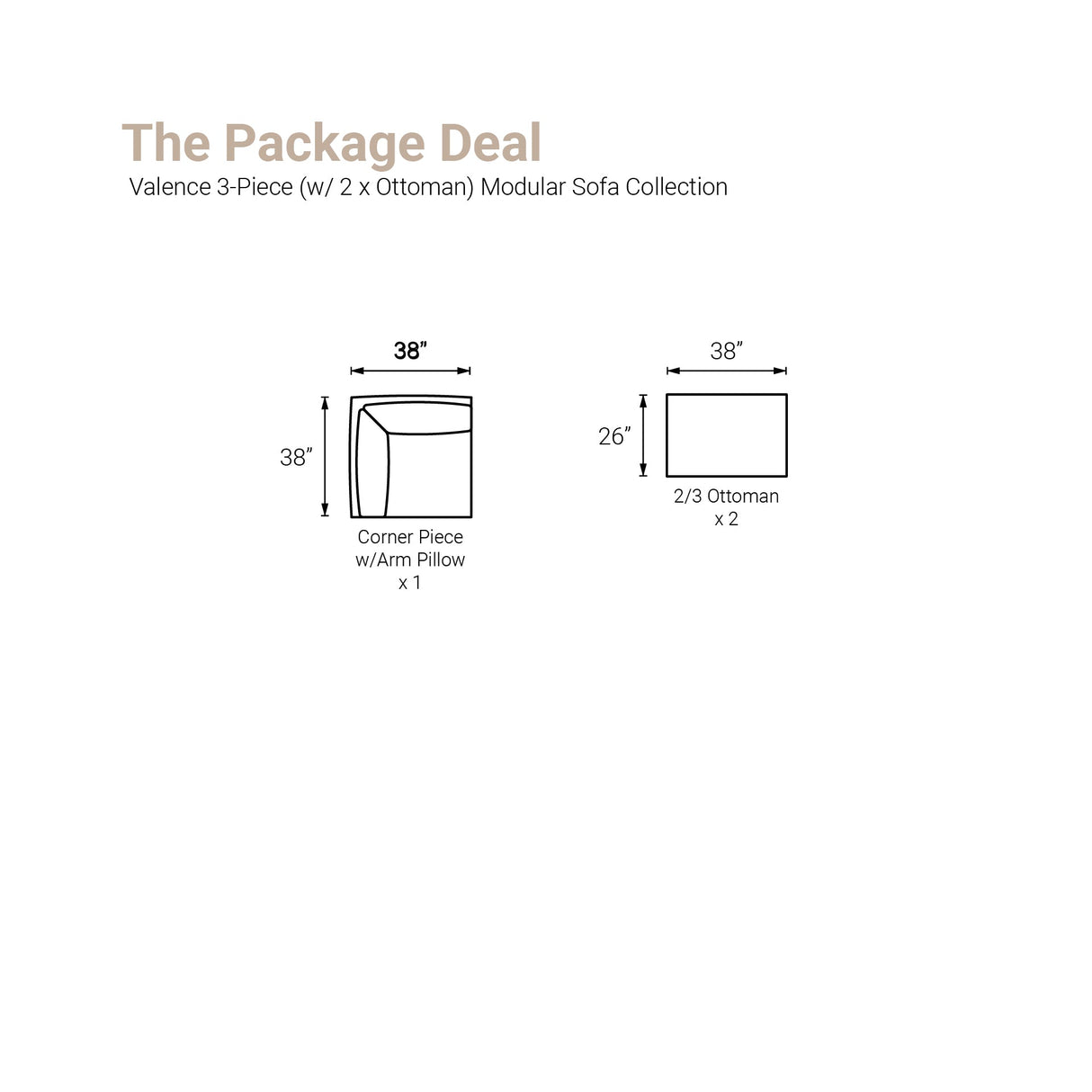 Valence 3 Piece Light Gray Modular Sofa Set (Included 2 x Ottoman) by Mercana at Eve Furniture
