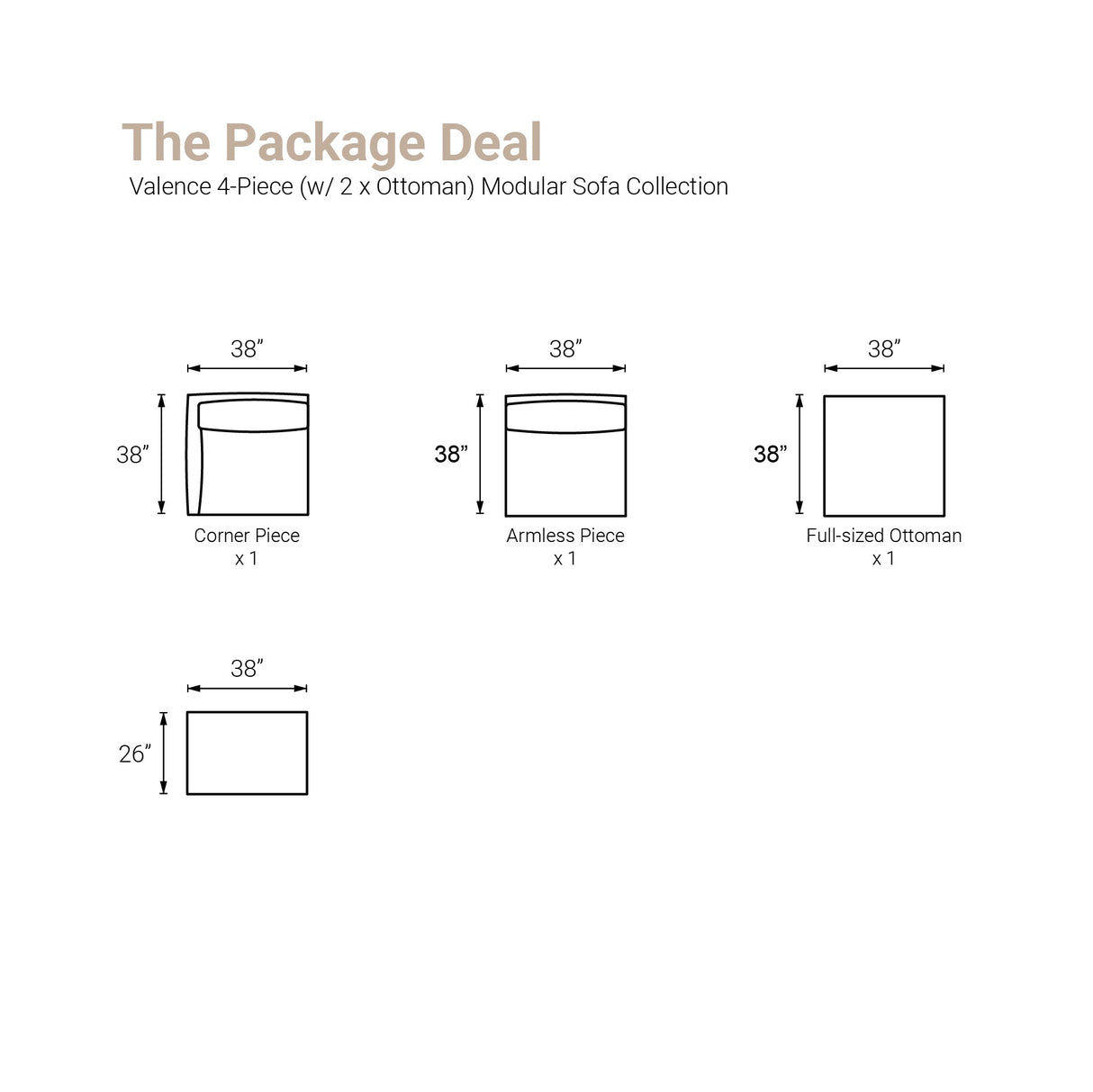 Valence 4 Piece Light Gray Modular Sofa Set (Included 2 x Ottoman) by Mercana at Eve Furniture