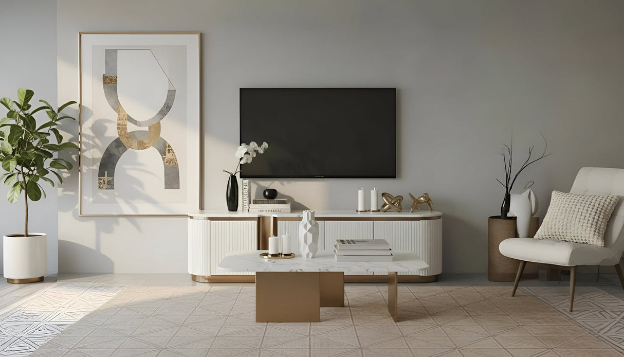 Valente Cream White TV Console by New Era Innovations at Eve Furniture
