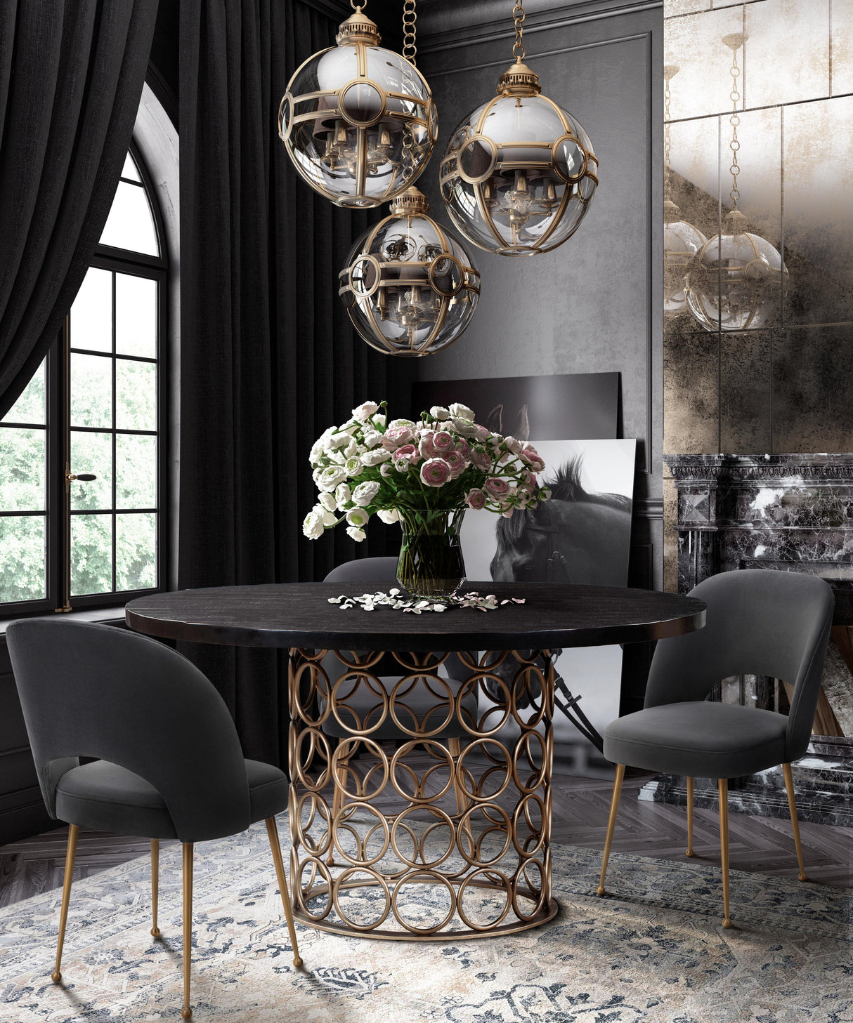 Valentina 57" Black Acacia Round Dining Table by TOV Furniture at Eve Furniture