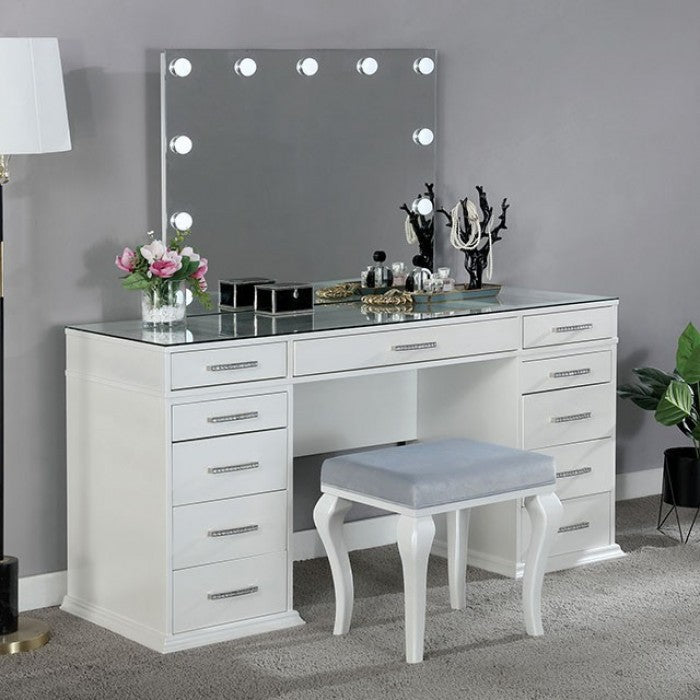 Valentina Luminous White Vanity Set by Furniture of America at Eve Furniture