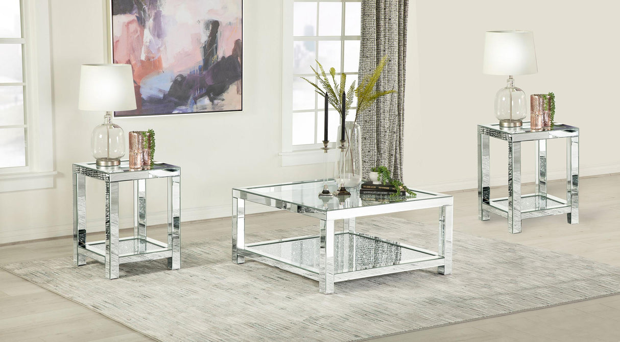 Valentina Silver 3-Piece Mirrored Coffee and End Table Set by Coaster at Eve Furniture