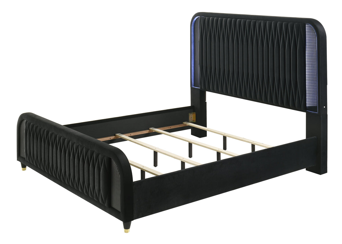 Valeria Black Upholstered LED King Bed by Crown Mark at Eve Furniture