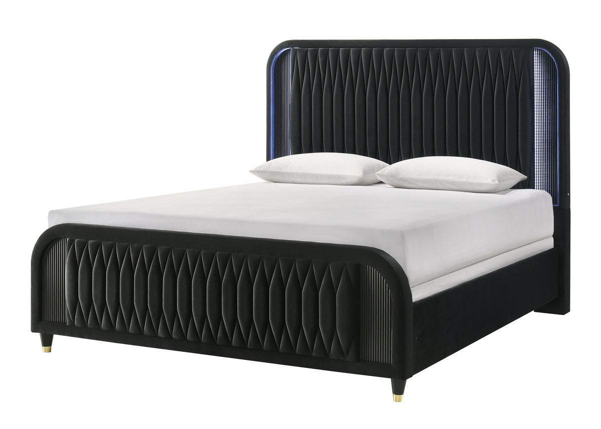 Valeria Black Upholstered LED King Bed by Crown Mark at Eve Furniture