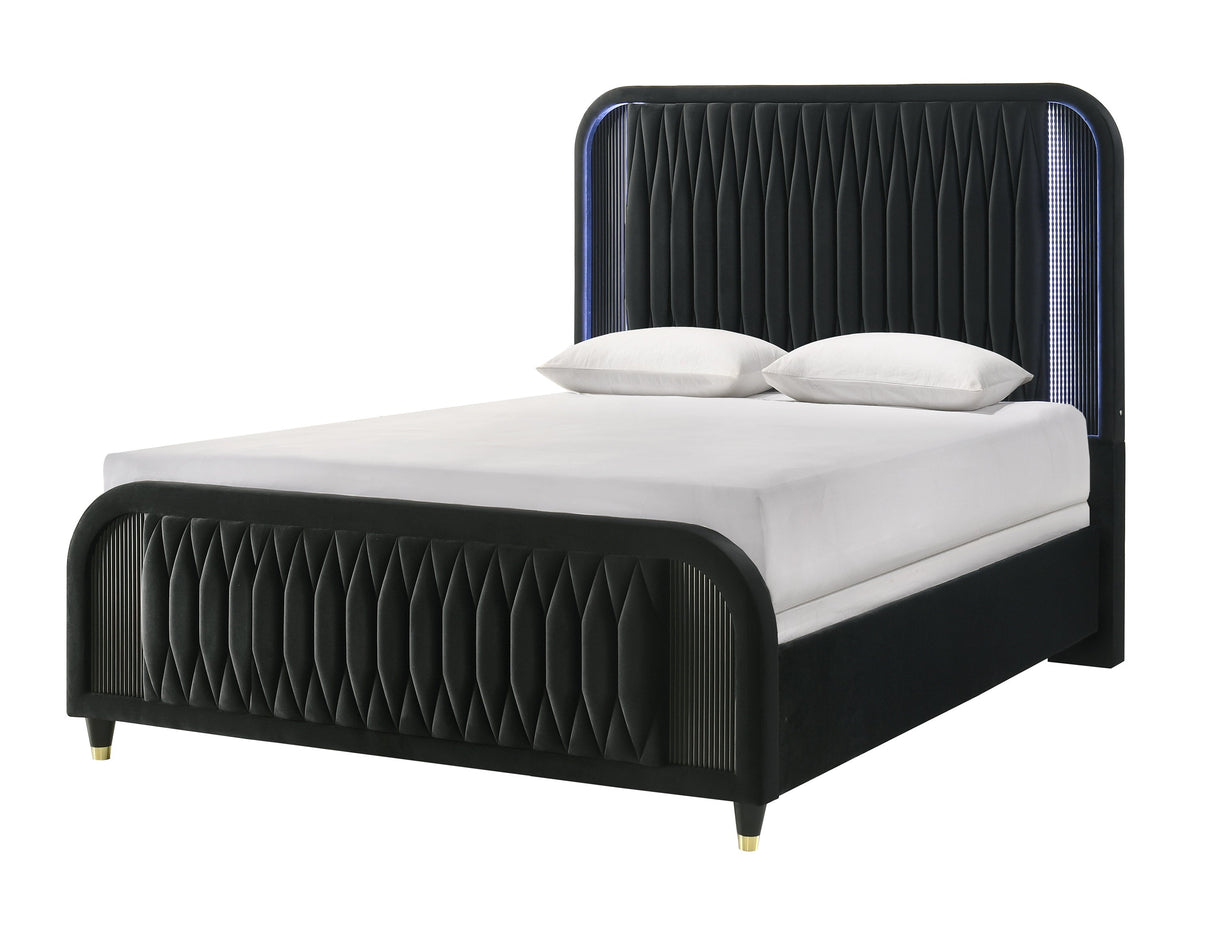 Valeria Black Upholstered LED Queen Bed by Crown Mark at Eve Furniture