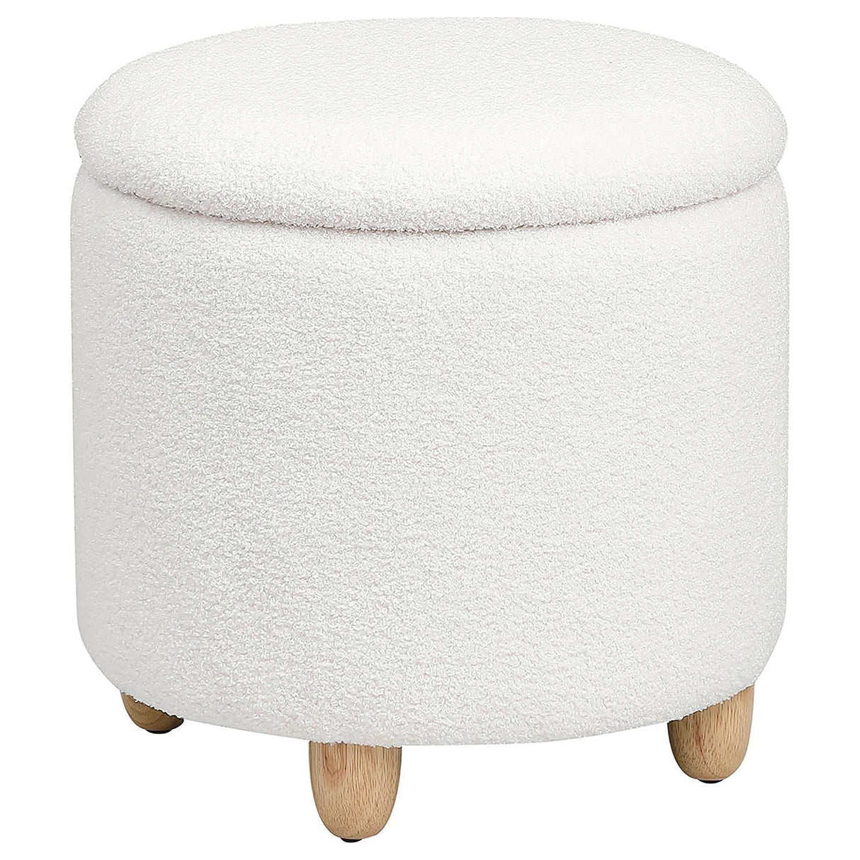 Valia Ivory Faux Sheepskin Upholstered Round Storage Ottoman by Coaster at Eve Furniture