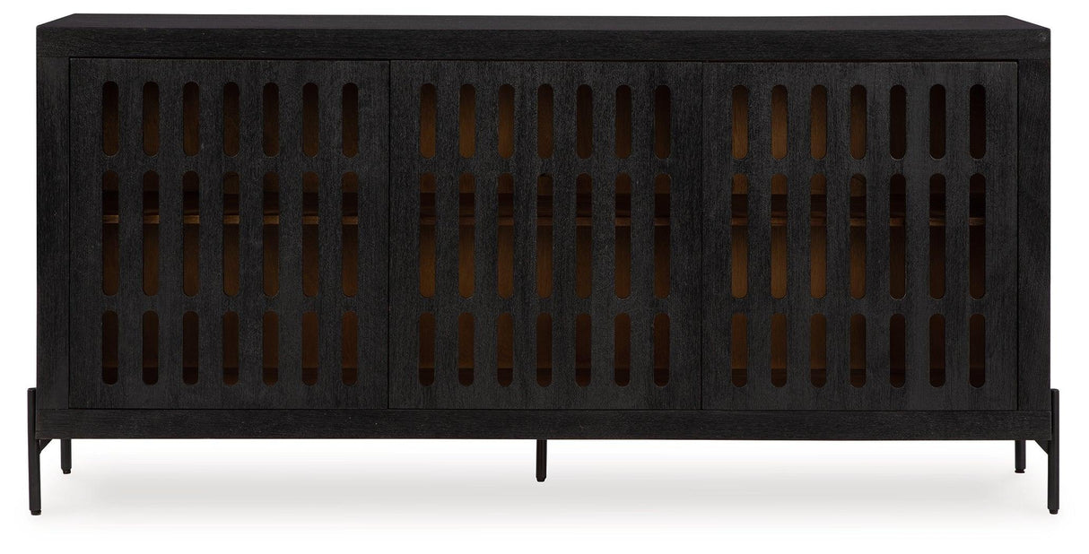Vallisburg Black/Natural Accent Cabinet by Ashley at Eve Furniture