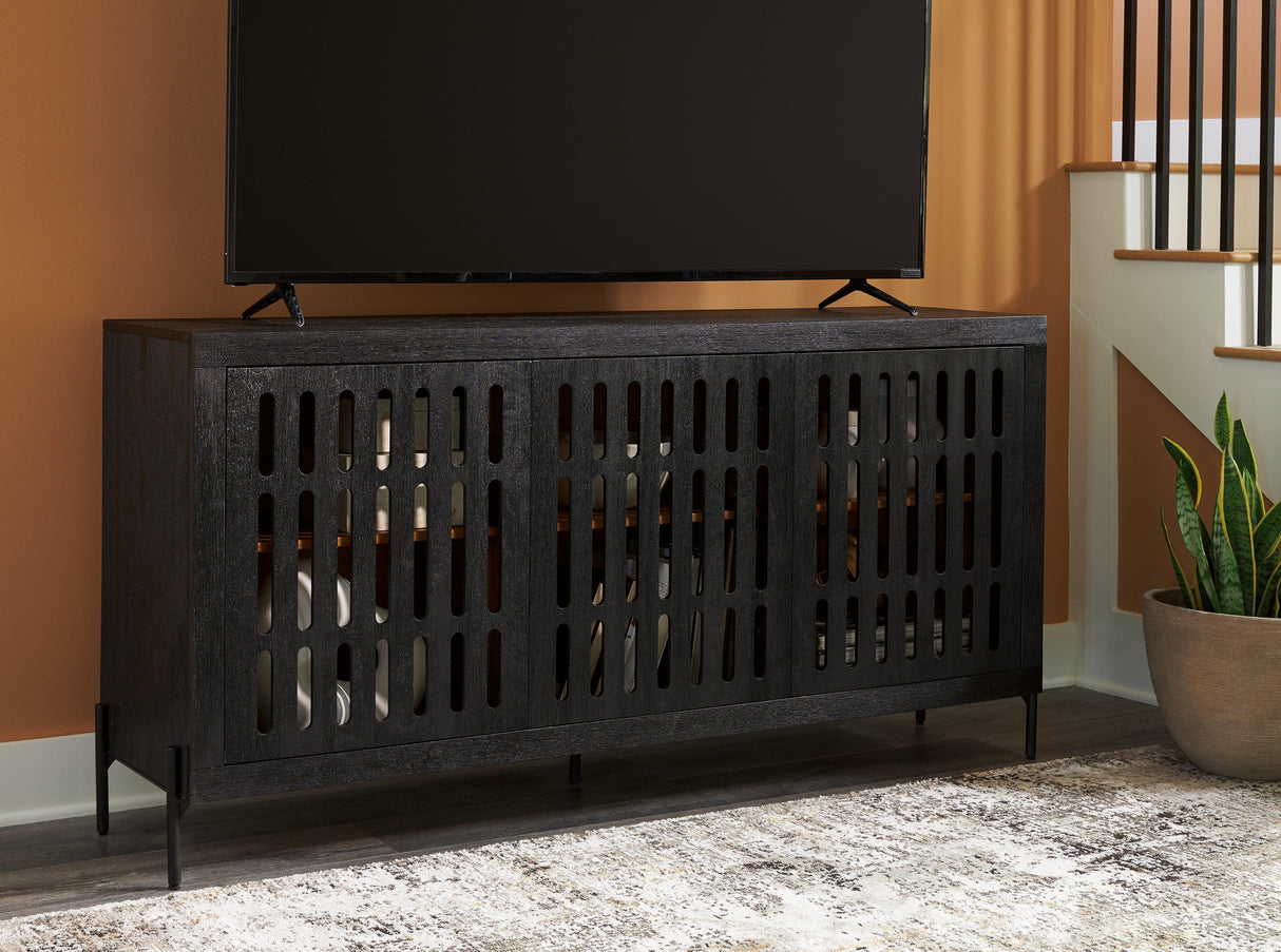 Vallisburg Black/Natural Accent Cabinet by Ashley at Eve Furniture