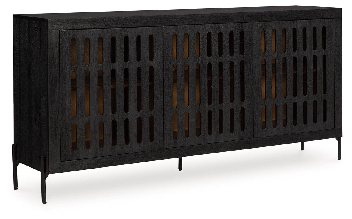 Vallisburg Black/Natural Accent Cabinet by Ashley at Eve Furniture