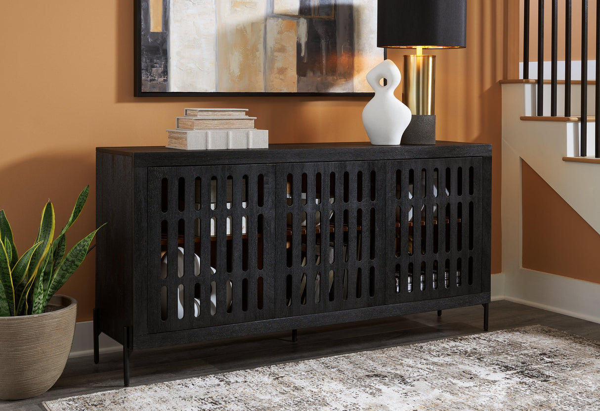 Vallisburg Black/Natural Accent Cabinet by Ashley at Eve Furniture